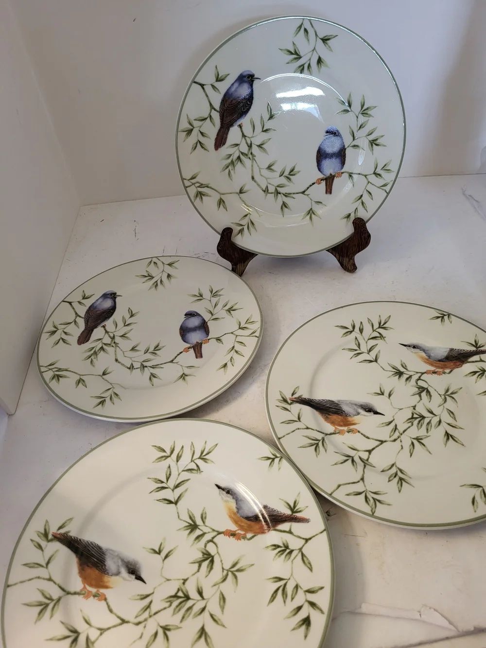 S/4 Vintage Farberware ARBOR LIFE Salad Plates Nuthatch/Bluebird